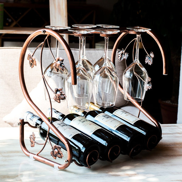 "The Grapevine" wine rack with glasses hanger - Wine and Coffee lover